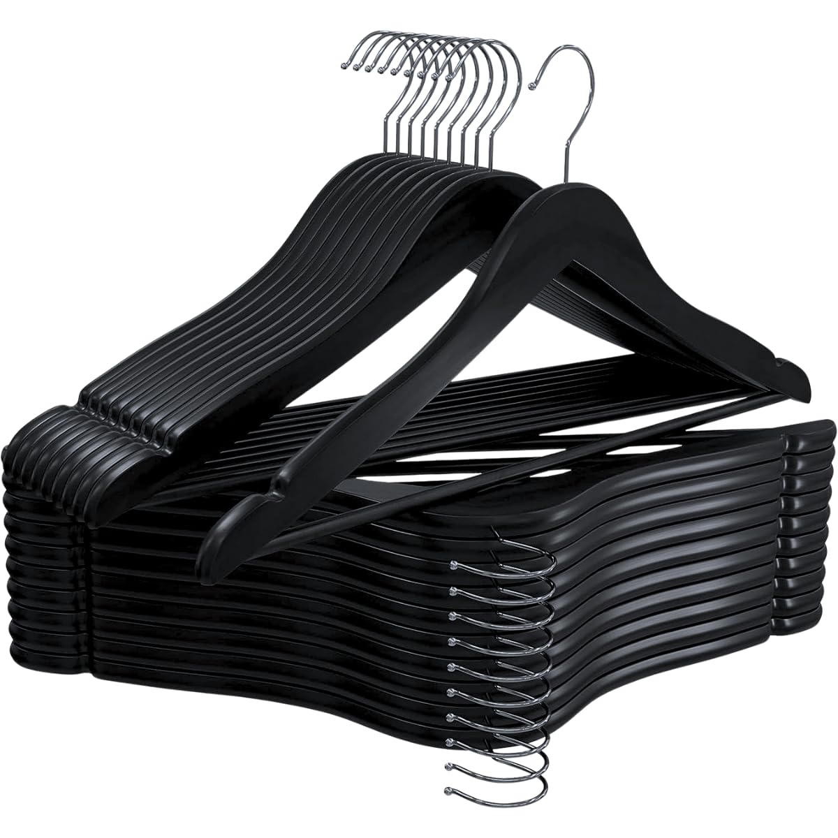 【Cozena】Cabide de Madeira Preto Premium, Kit com 50 Unidades Gancho Metálico 360°,