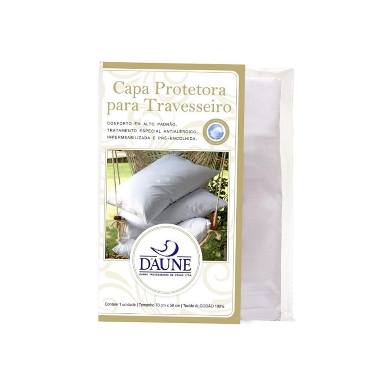 Capa Travesseiro 100% algodão Impermeável Protetora Com Zíper Sem Ruído - 50 Cm X 70 Cm