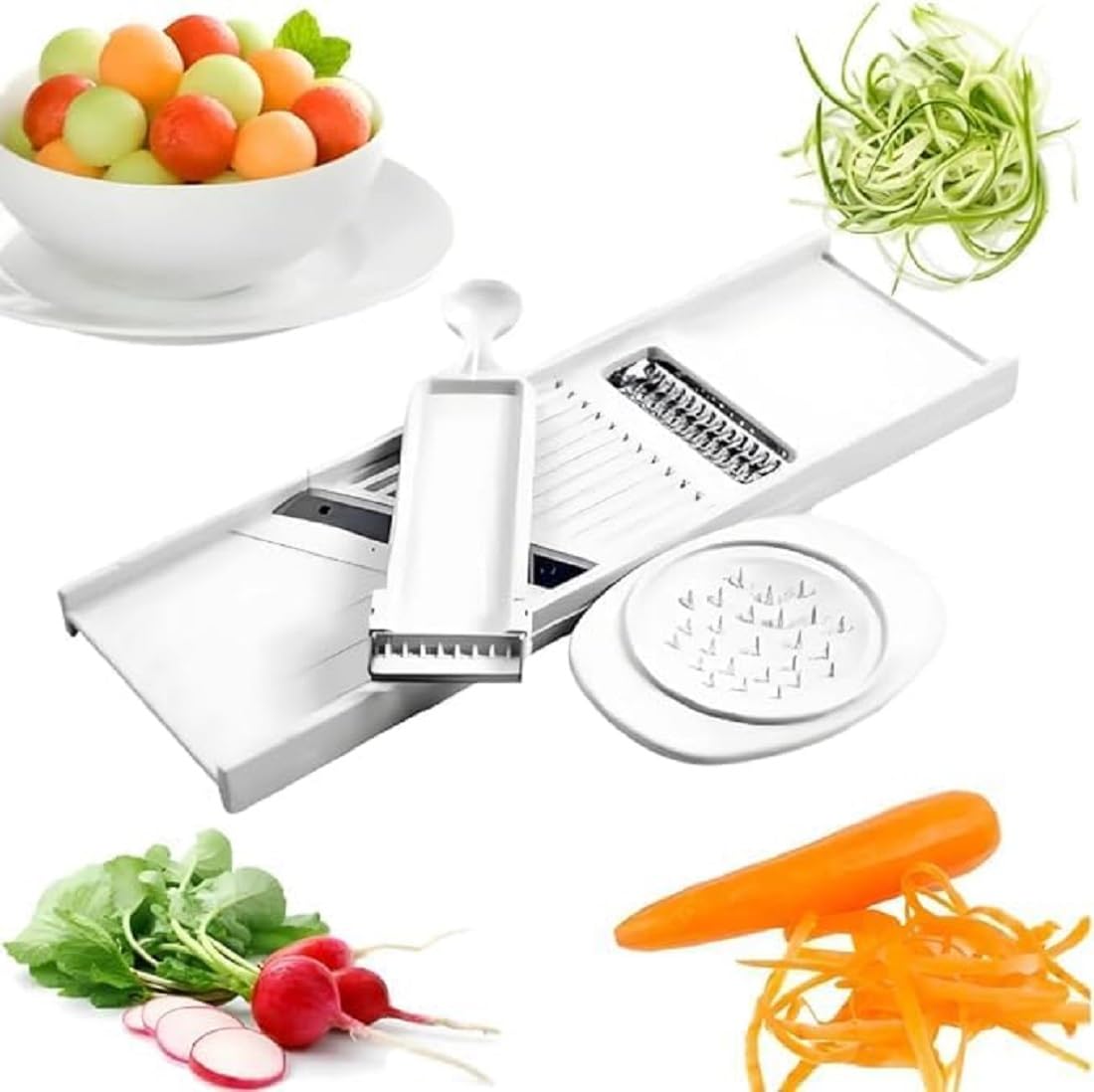 Cortador de Legumes Ralador Descascador e Boleador 4 em 1 Dupla Face Ideal Para Frutas