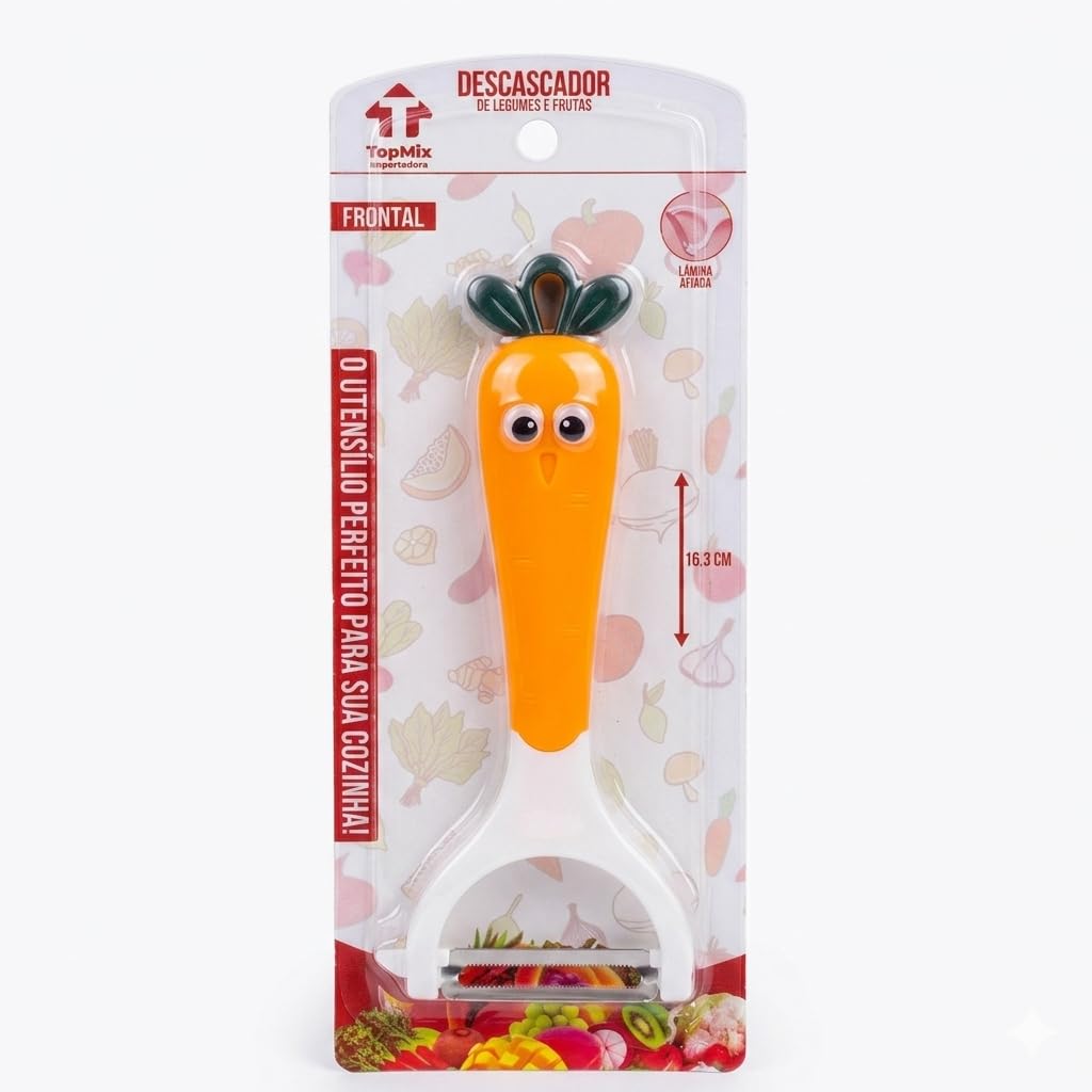 Descascador de Legumes e Frutas Design Cenoura Lâmina 16cm Inox | Cabo de Plástico