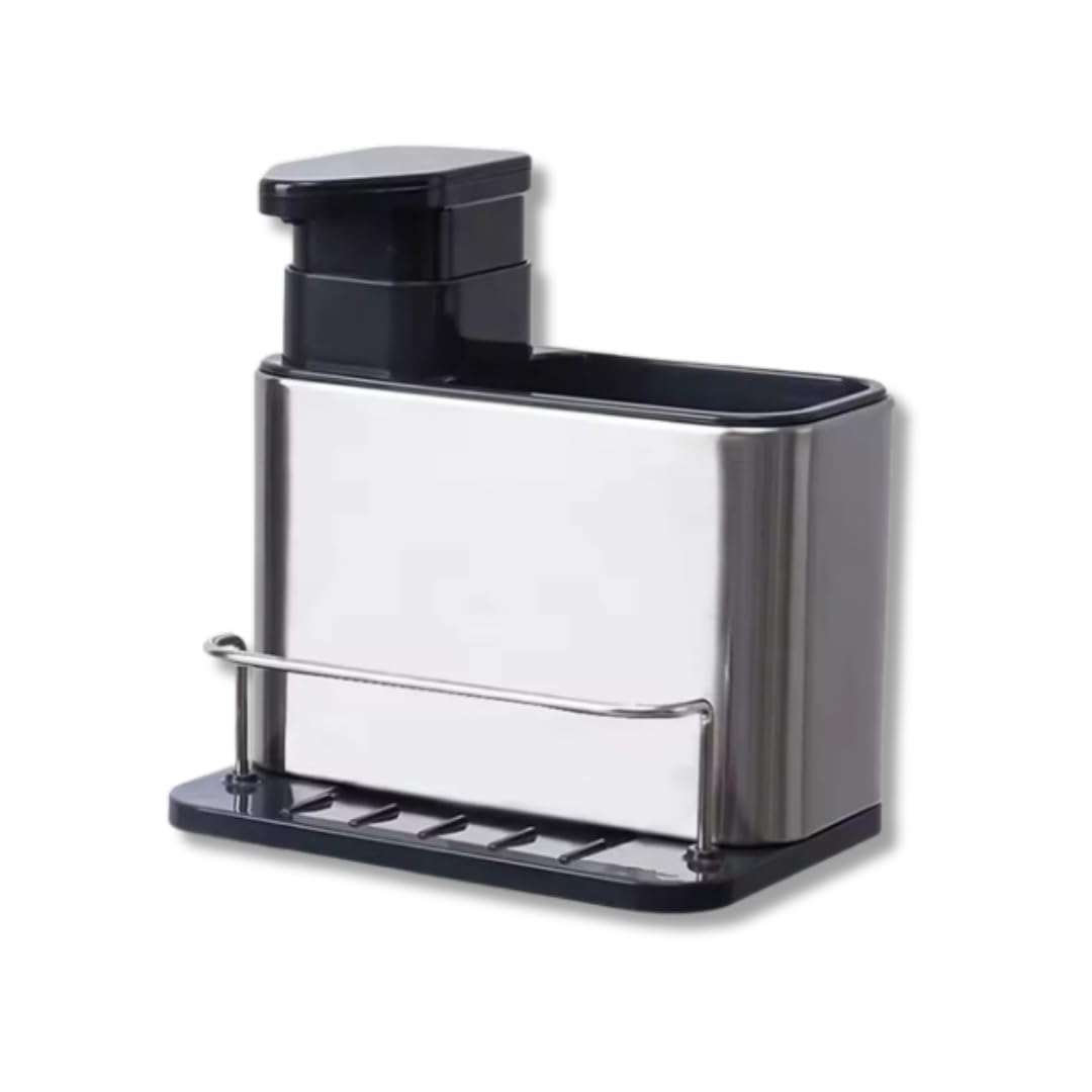 Dispenser de Sabão 3 em 1 Inox com Porta Esponja e Escova – Compacto, Elegante e