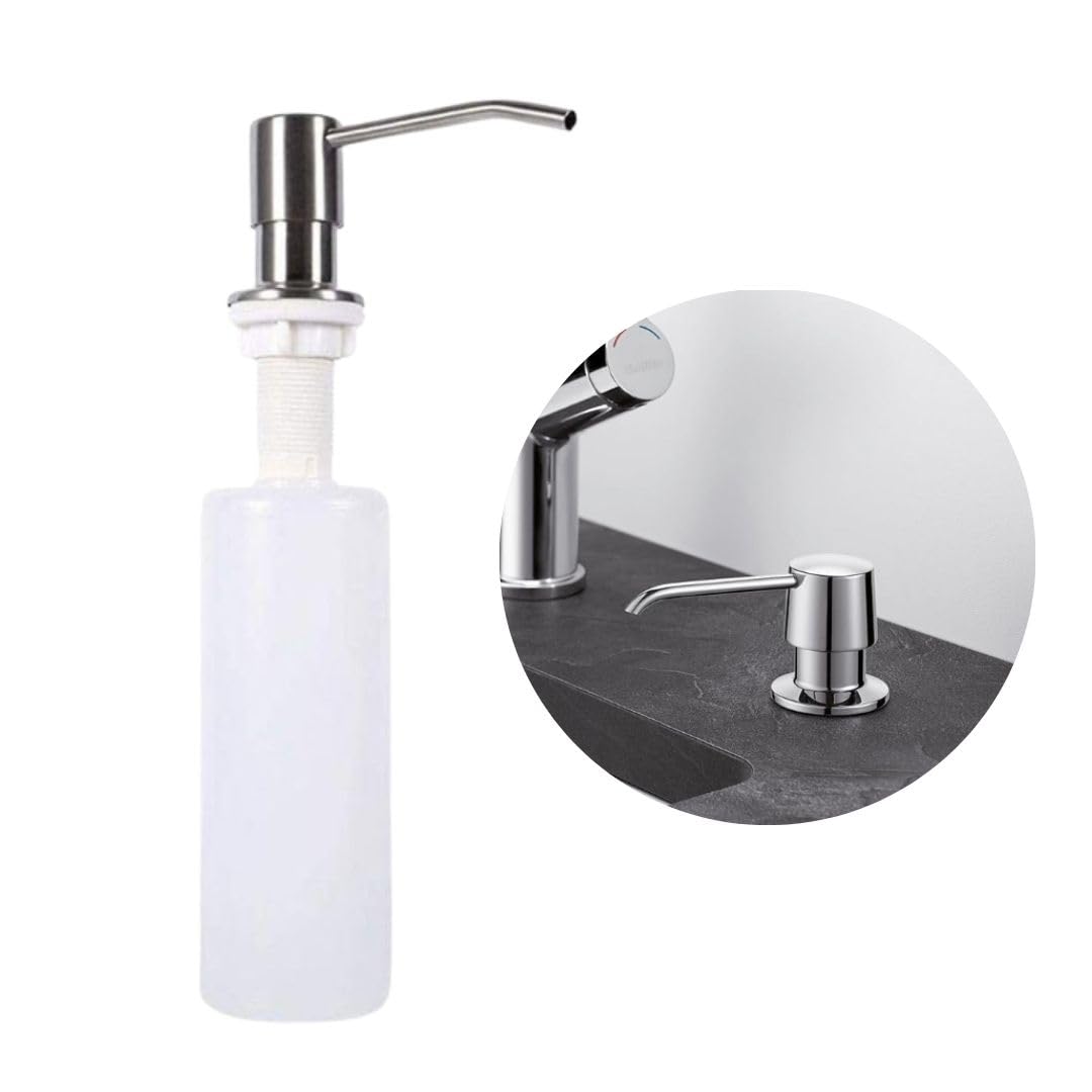 Dispenser de Detergente Embutir 350ml – Para Pia e Bancada – Plástico ABS e Aço Inox |