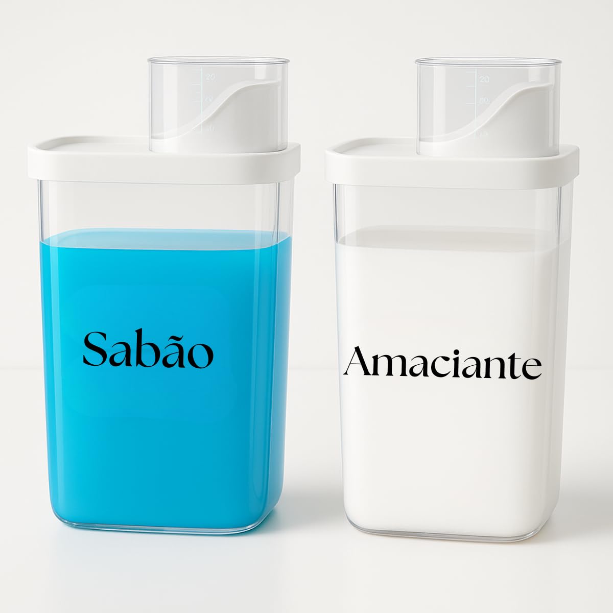 Conjunto Dispenser Para Sabão Líquido e Amaciante Recipiente Com Copo Medidor Para