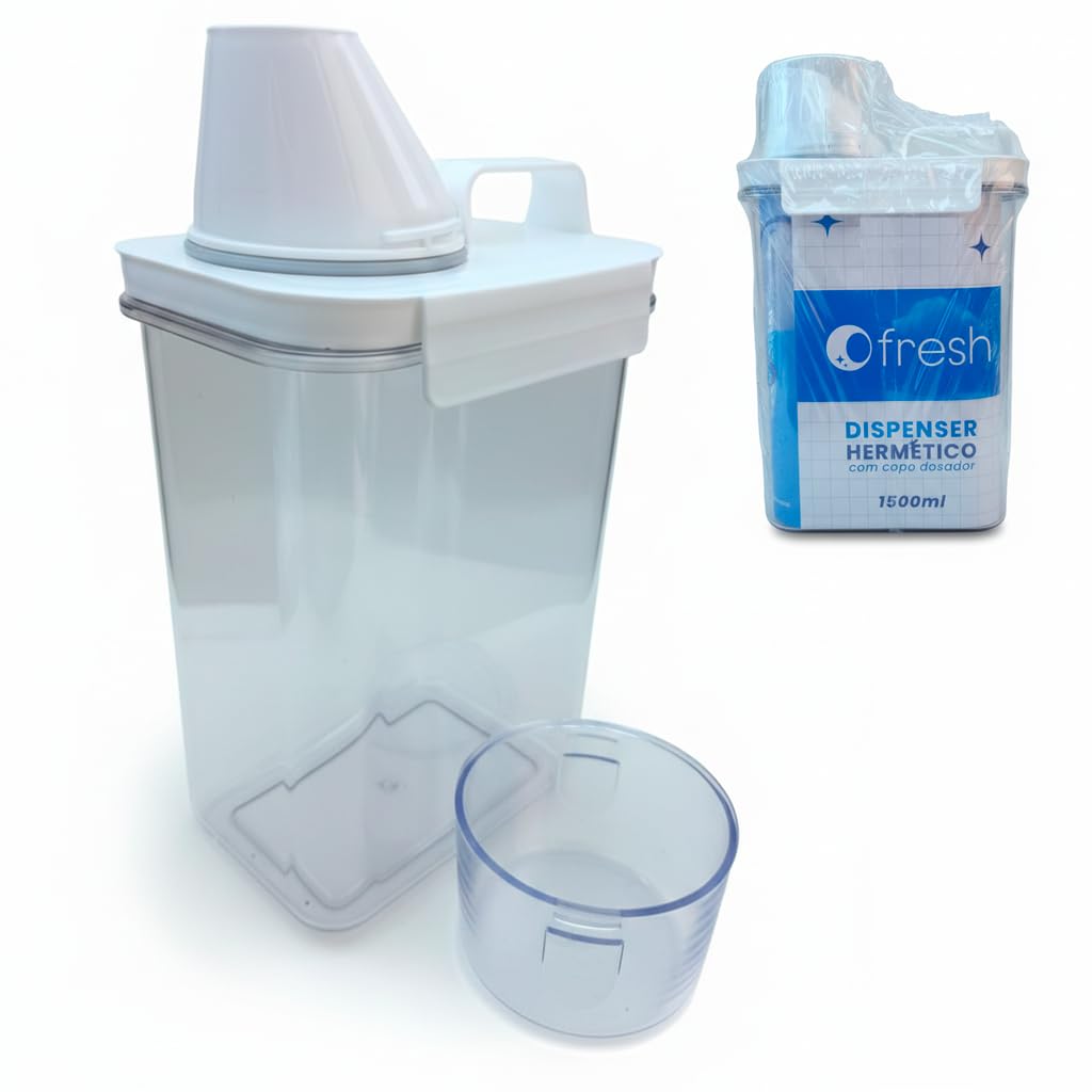 Dispenser Hermético 1500ml com Copo Dosador Tampa com Trava Premium | Livre de BPA,