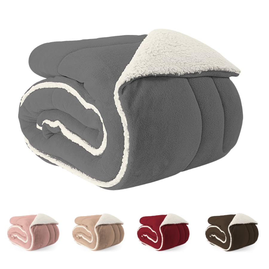 Coberdrom Edredom Casal King Sherpa Dupla Face Macio 2,60m x 2,40m (CINZA)