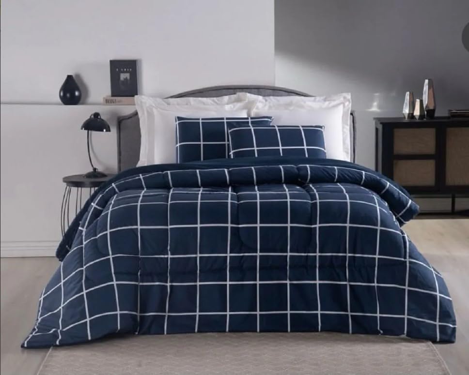 Capa Duvet Para Edredom Casal Queen Toque De Algodão Luxo (Azul Com Branco)