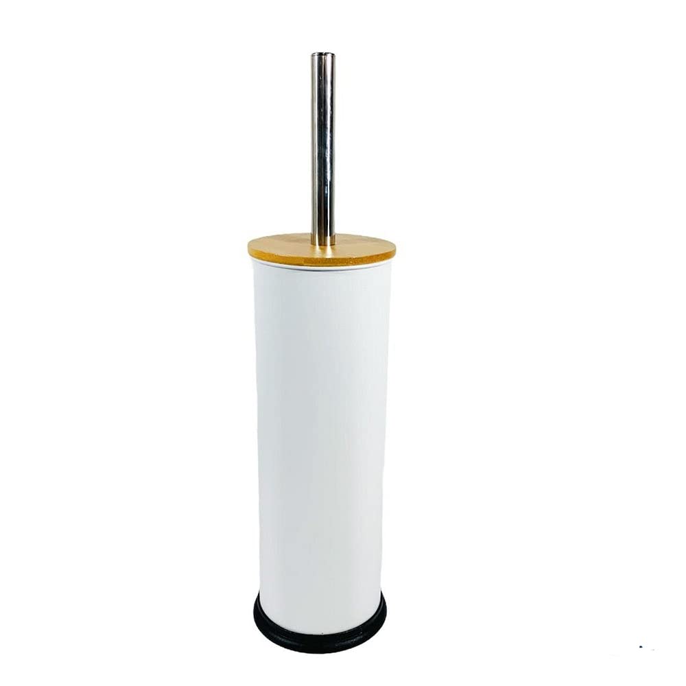 Escova Sanitária Cabo Cromado com Tampa Bambu Suporte em Aço Inox Branco Cerdas em Nylon