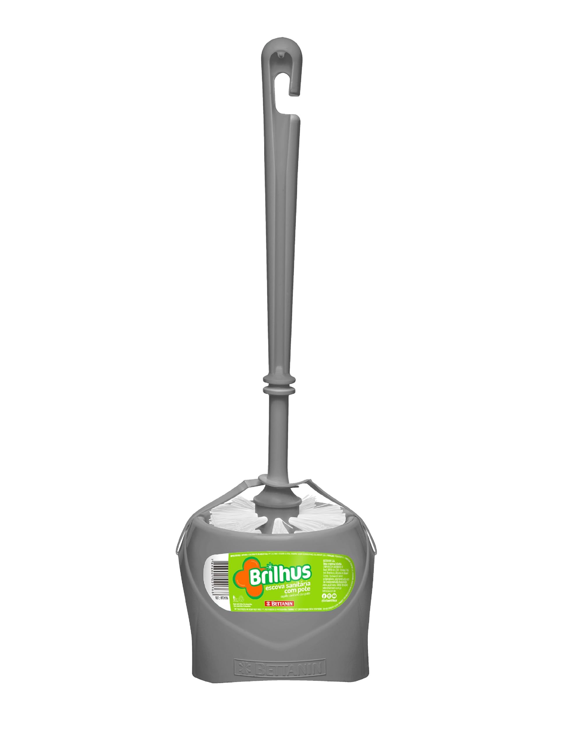 Brilhus - Escova Sanitária com Suporte Plástico, Cor Cinza, Bettanin