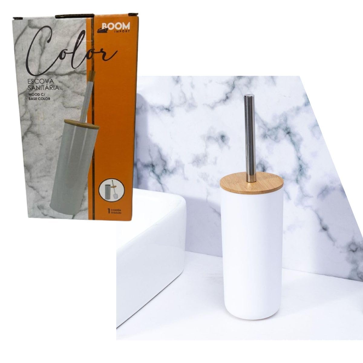 Escova Para Vaso Sanitário Inox Bambu Limpar Privada (BRANCA)