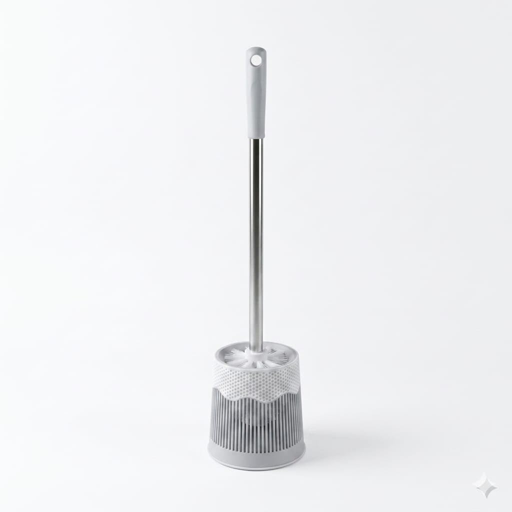 Escova Sanitária com Suporte Cabo de Aço Inoxidável Branca para Limpeza de Vaso Sanitário