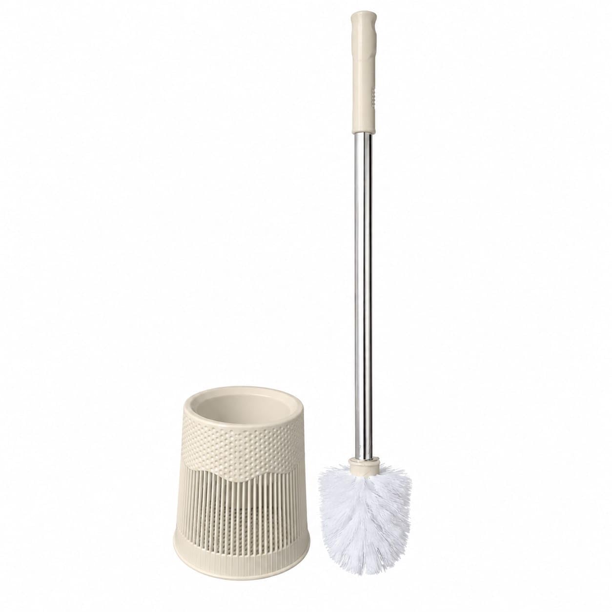Escova Sanitária com Suporte Bege e Cabo Cromado – Kit para Limpeza de Banheiro com