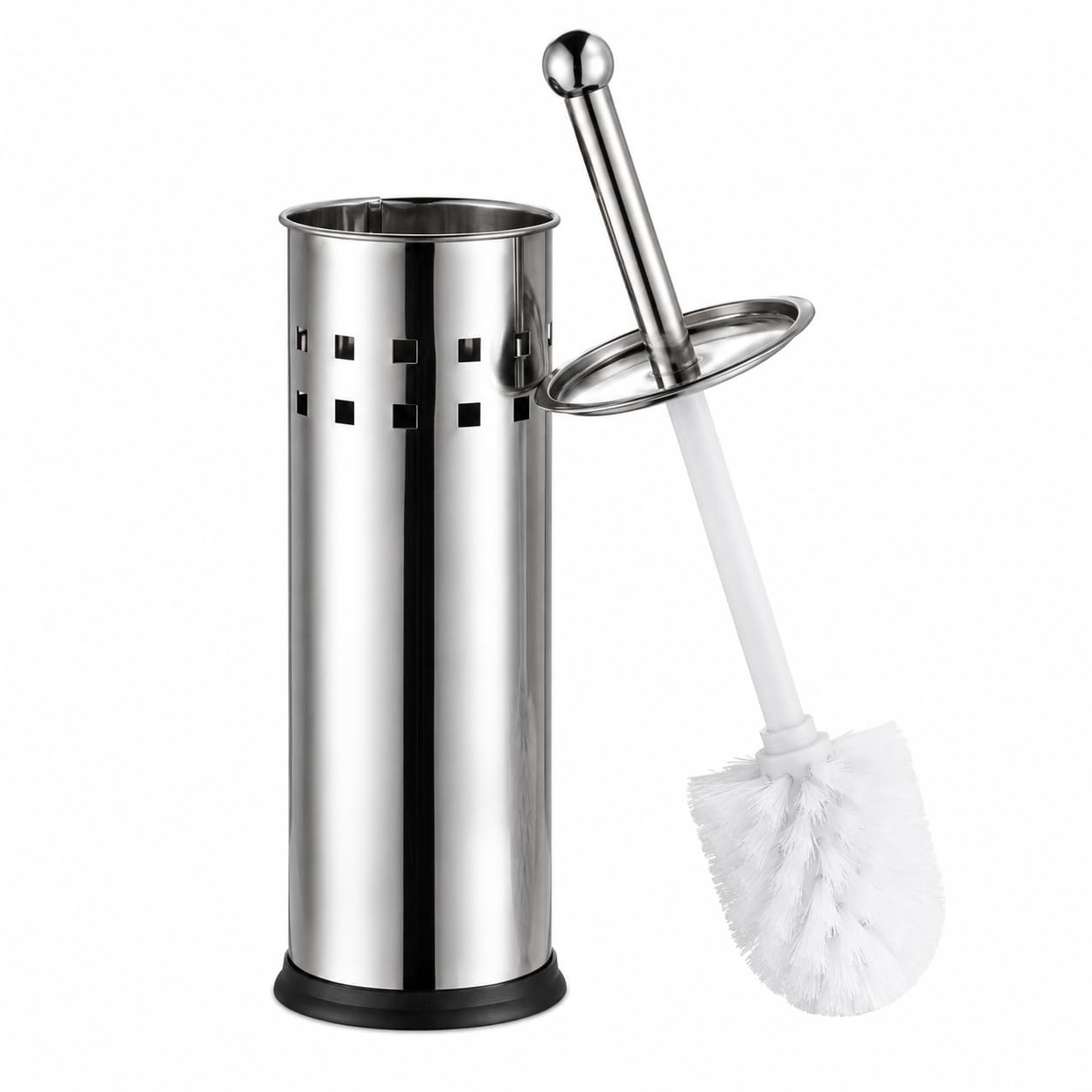 Escova Sanitária com Suporte em Aço Inox para Banheiro, Cabo Ergonômico, Cerdas