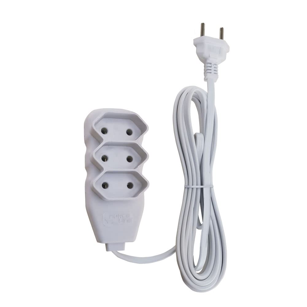 Extensao 3 Tomadas Slim Bipolar Branco 5,0M