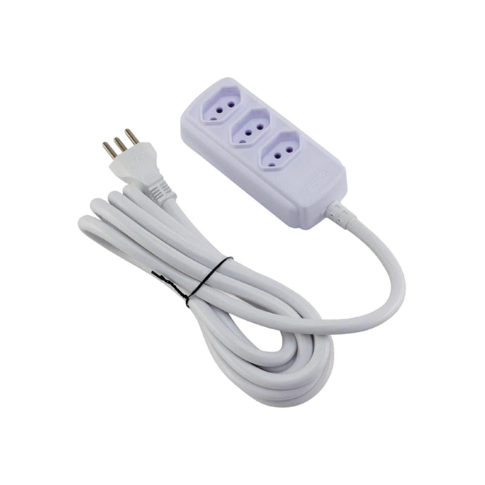 Extensao 3Mtrs Bivolt 20A Branca 3 Tomadas