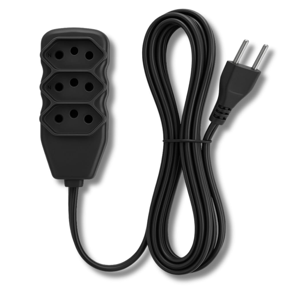 Extensão Elétrica 3 Tomadas Tripolar Bivolt Preto (5 Metros)