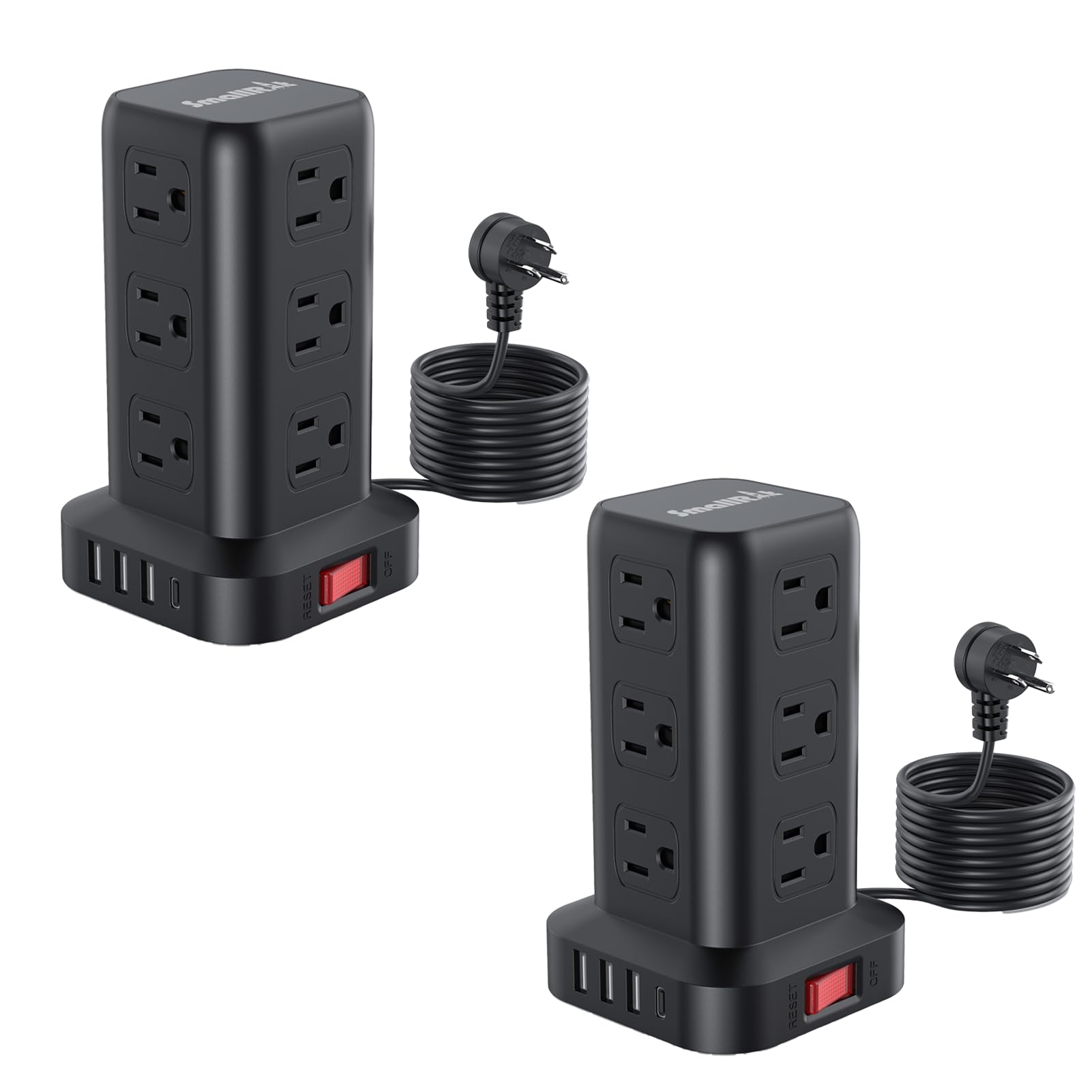 2 cabos de extensão com várias tomadas, SMALLRT Power Strip Tower, extensor de tomada com