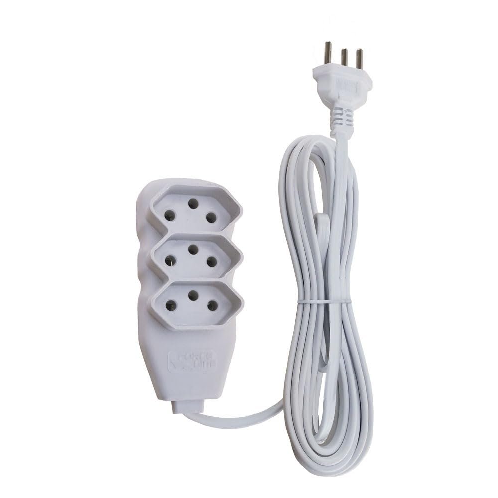 Extensão Elétrica 3 Metros 3 Tomadas, Plug 90° (Chato) Ideal para Móveis e Sofá, Cabo