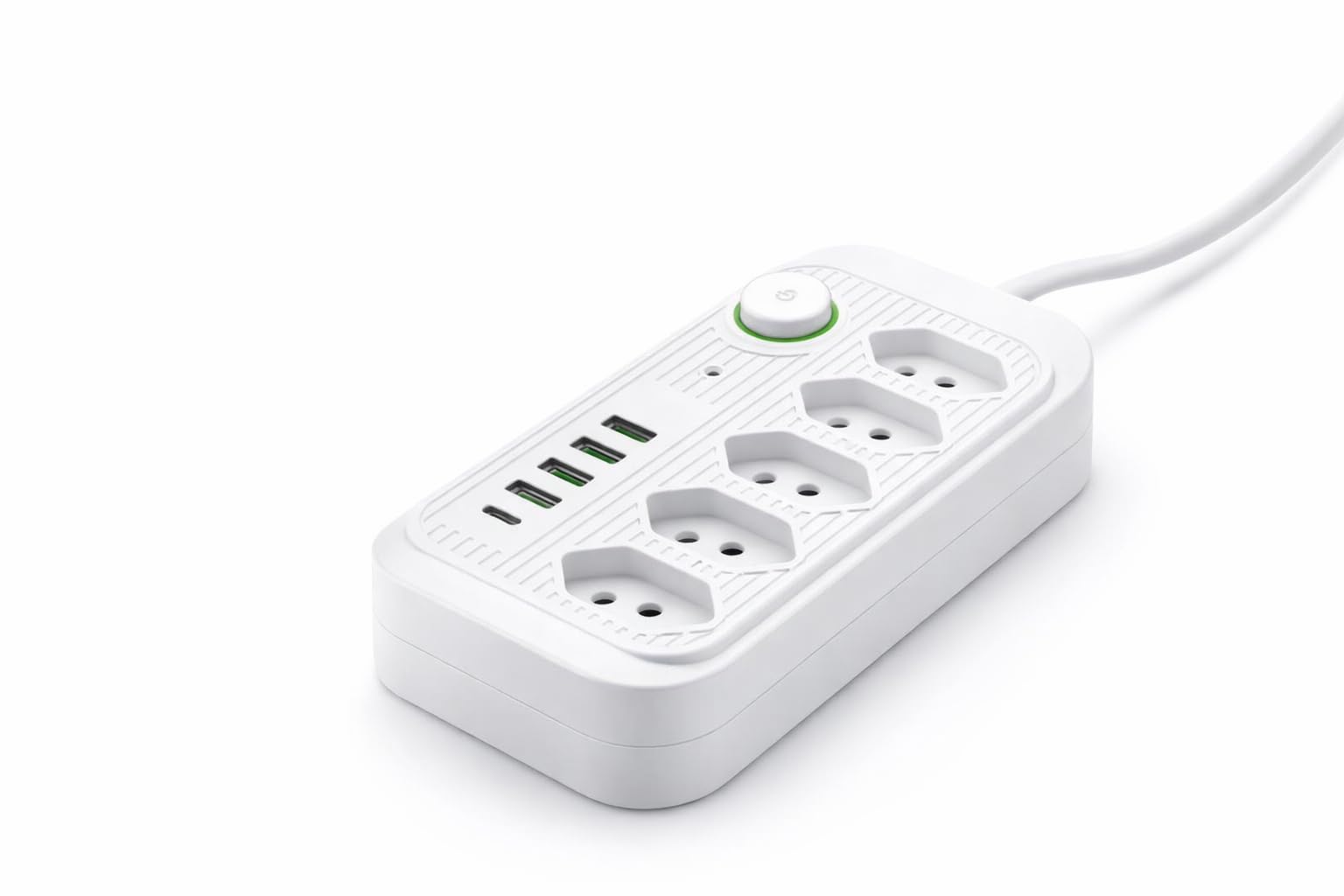 Extensão de Tomada 10 em 1 com 5 Tomadas + 4 USB-A + 1 USB-C, Bivolt 110-220V, Cabo 1,9m,