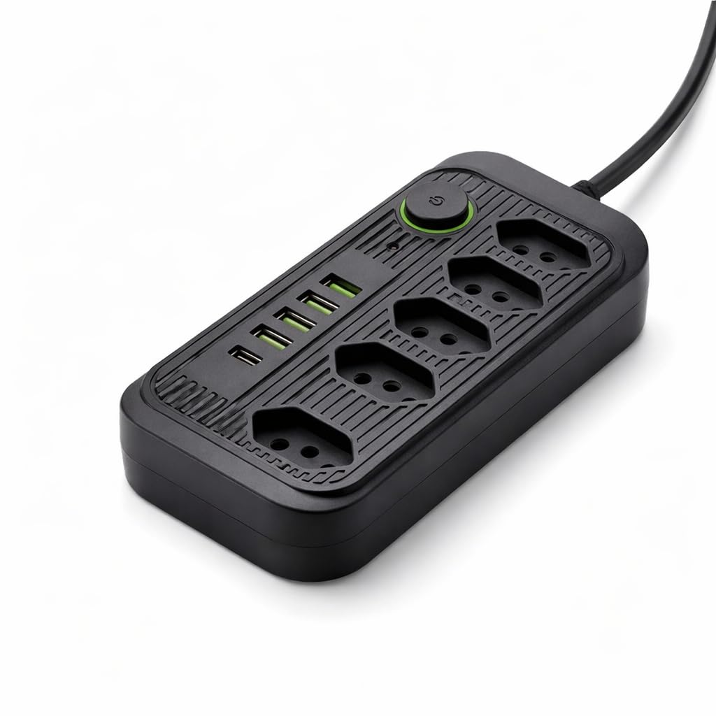 Extensão de Tomada 10 em 1 com USB-C Carregamento Rápido, 5 Tomadas + 4 USB-A + 1 USB-C,