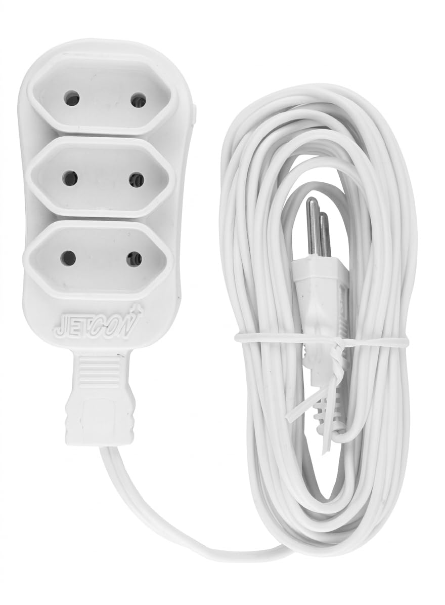 Extensão Bipolar, Branco, 5m, 3 Tomadas, 10A, 127V-1270W e 220V-2200W, Plugue 2P