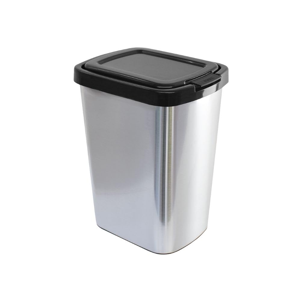Lixeira 9Litros Com Click Plástica Label Inox 25462 Arqplast