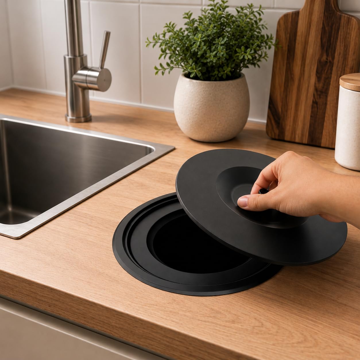 Lixeira De Embutir Pia Bancada 8 Litros Aço Inox Preta Black