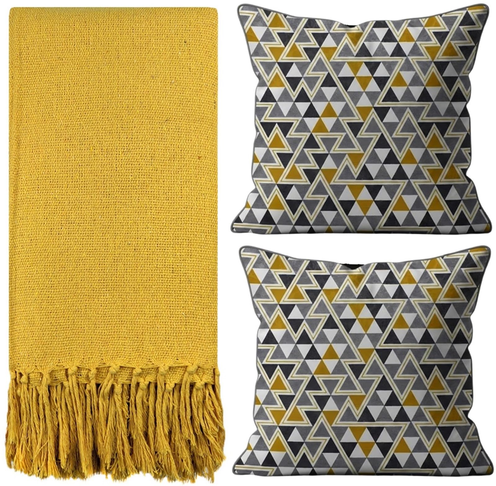 Kit 1 Manta Para Sofá 2,40 X 1,80 + 2 Capas de Almofada Cor:Amarelo-Amarelo