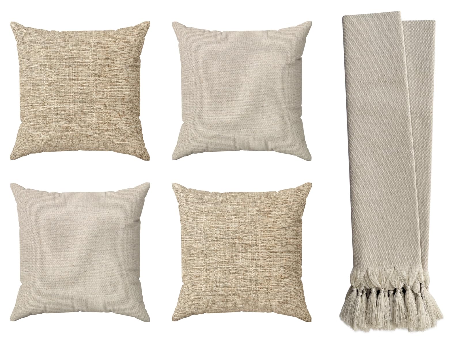 Kit 4 Capas De Almofadas Decorativas 45x45 Luxo + Manta Sofá E Cama Bege Cru (Liso bege