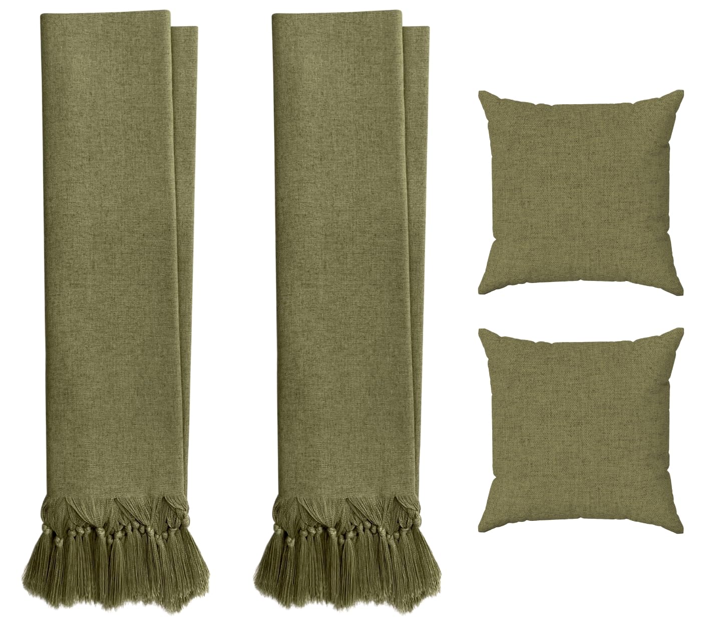 Kit 2 Mantas Para Sofá Em Linho Luxo + 2 Capas De Almofadas Decorativas (Verde Musgo)