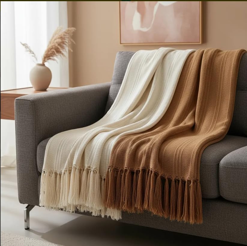 Kit 2 Mantas Para Sofá Caramelo Luxo e Cru 1,20x1,80m Decoração De Luxo E Proteção 100%