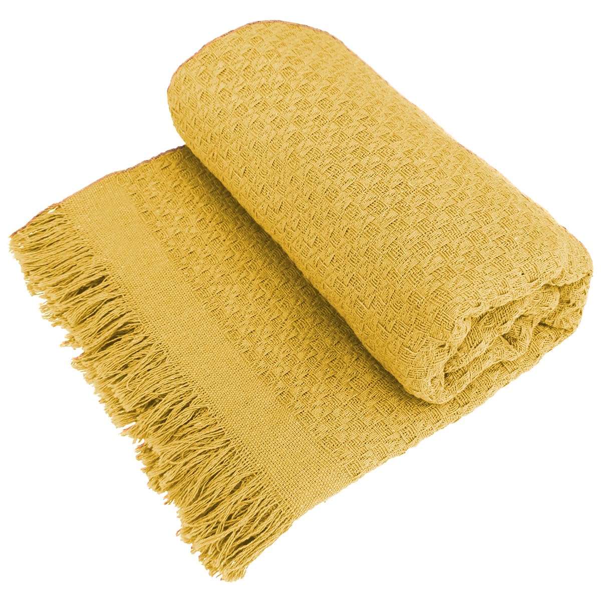 Decolab Manta para Sofá em Algodão com Franjas Artesanais | Cobertor Decorativo para