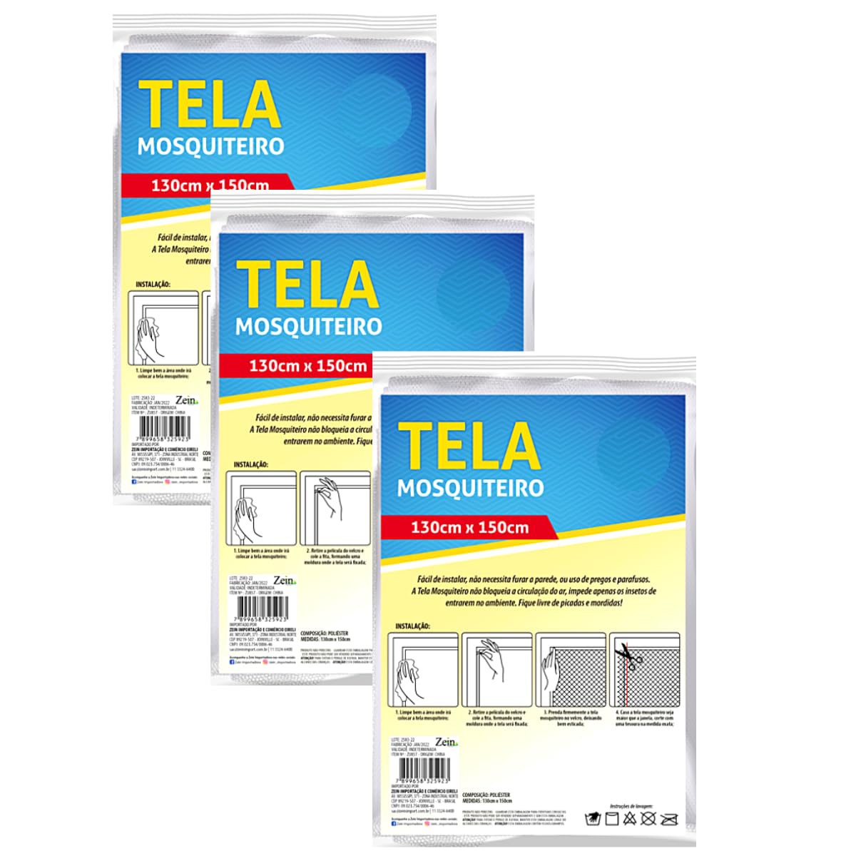 Kit 3 Redes 130 x 150 Cm Telas Anti-Mosquito Tela Mosquiteiro Rede Para Janela Porta