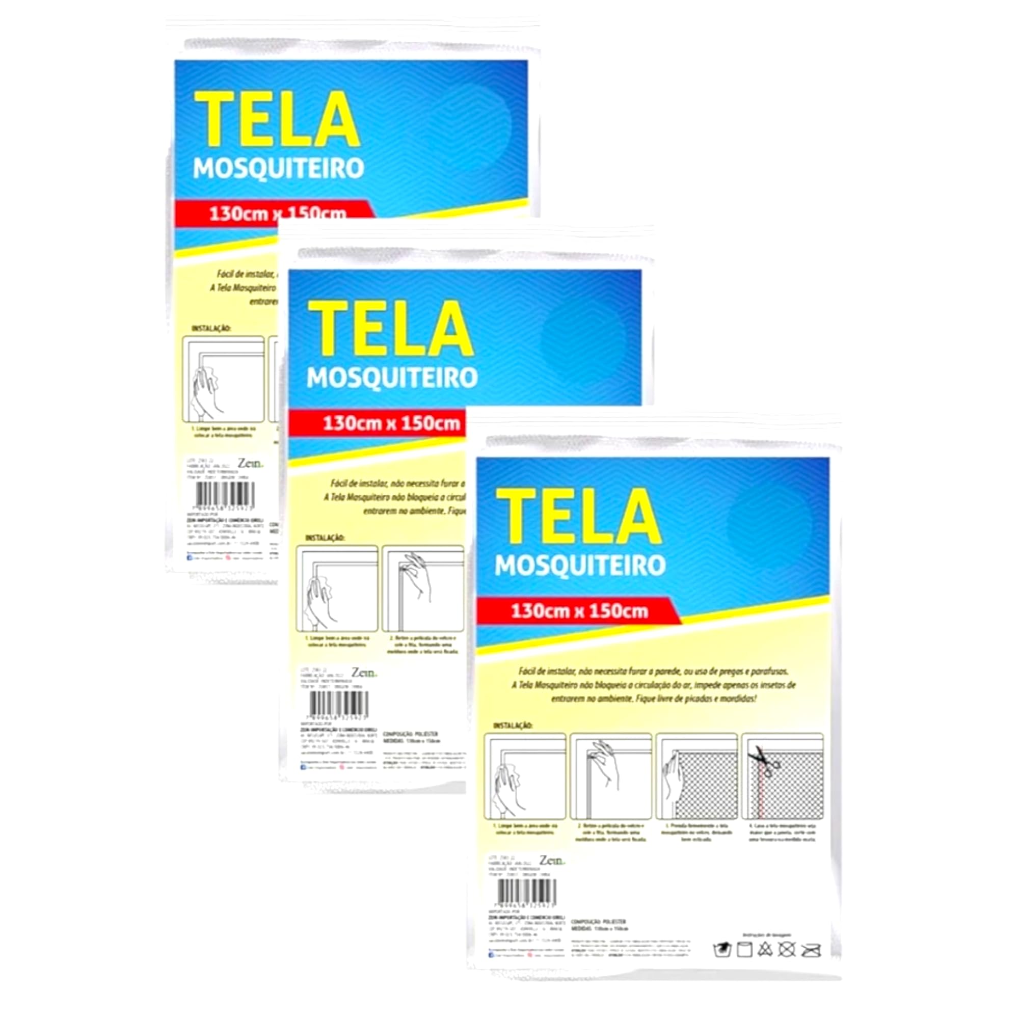 KIt 3 Telas Anti-Mosquito de 1,30x1,50m Rede Mosquiteiro, Branco, Para Janelas, Proteção