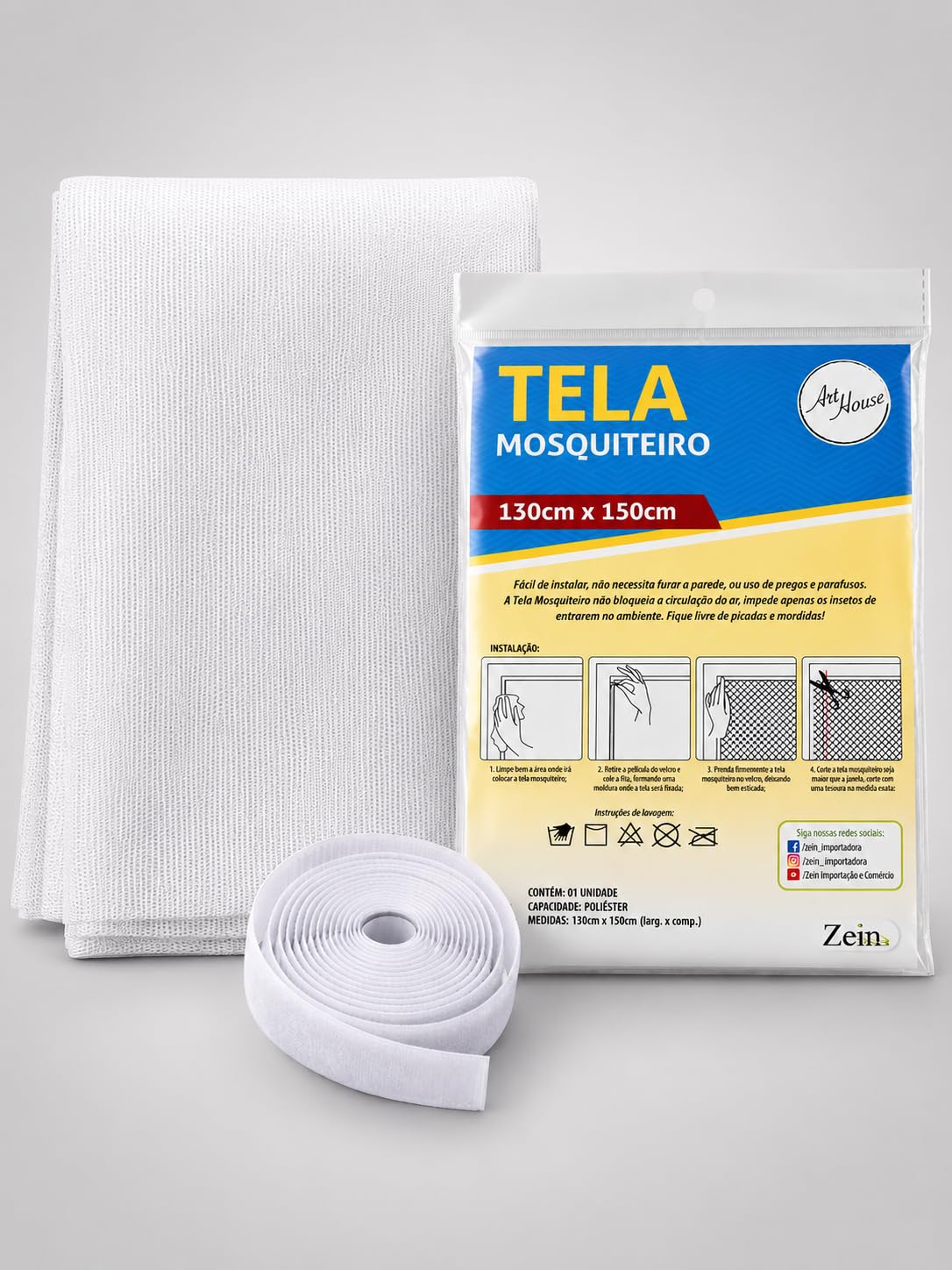 Tela Mosquiteiro para Janela 130x150cm – Proteção Contra Insetos Sem Furo Ajustável e