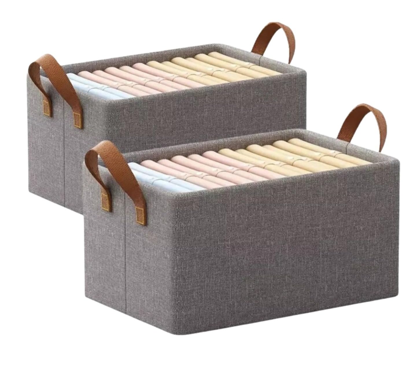 Kit 2 Caixas Organizadoras Dobráveis para Closet com Alças 26 Litros Cinza | Cesto