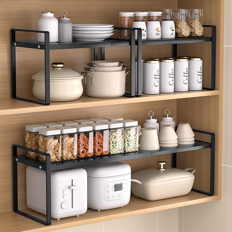 Organizador De Armário De Cozinha Extensível 35 A 65cm Preto, Prateleira Regulável De