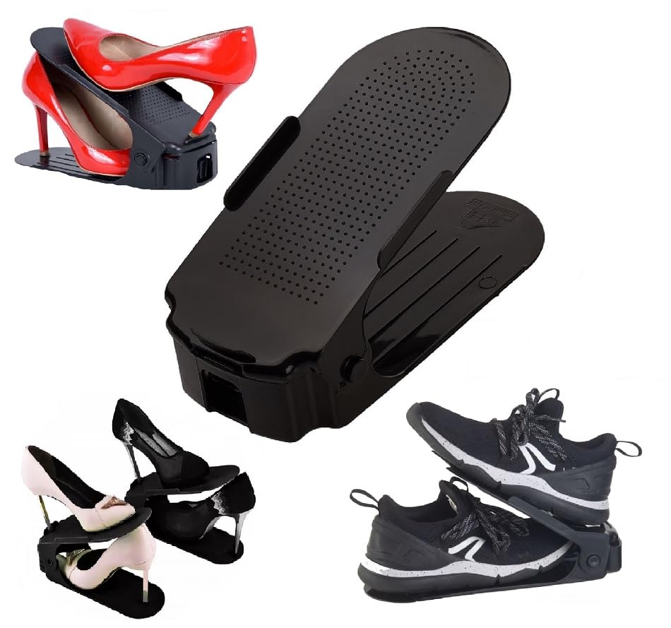 Kit 10 Organizadores de sapatos, saltos e tênis com regulagem de altura - Preto
