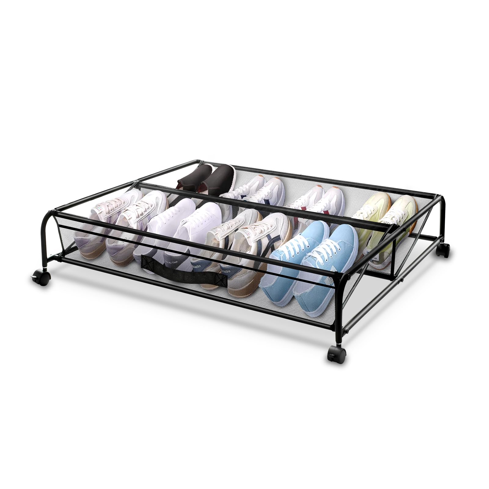 Armazenamento de sapatos sob a cama com rodas, organizador de sapatos sob a cama com