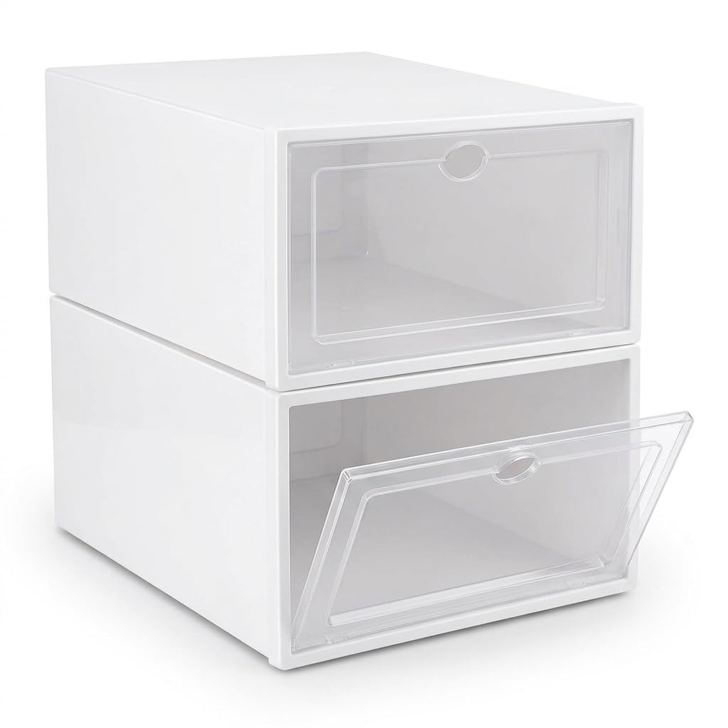 Kit 2 Caixas Organizadoras Empilháveis para Sapatos, Porta e Calçados (Branco)