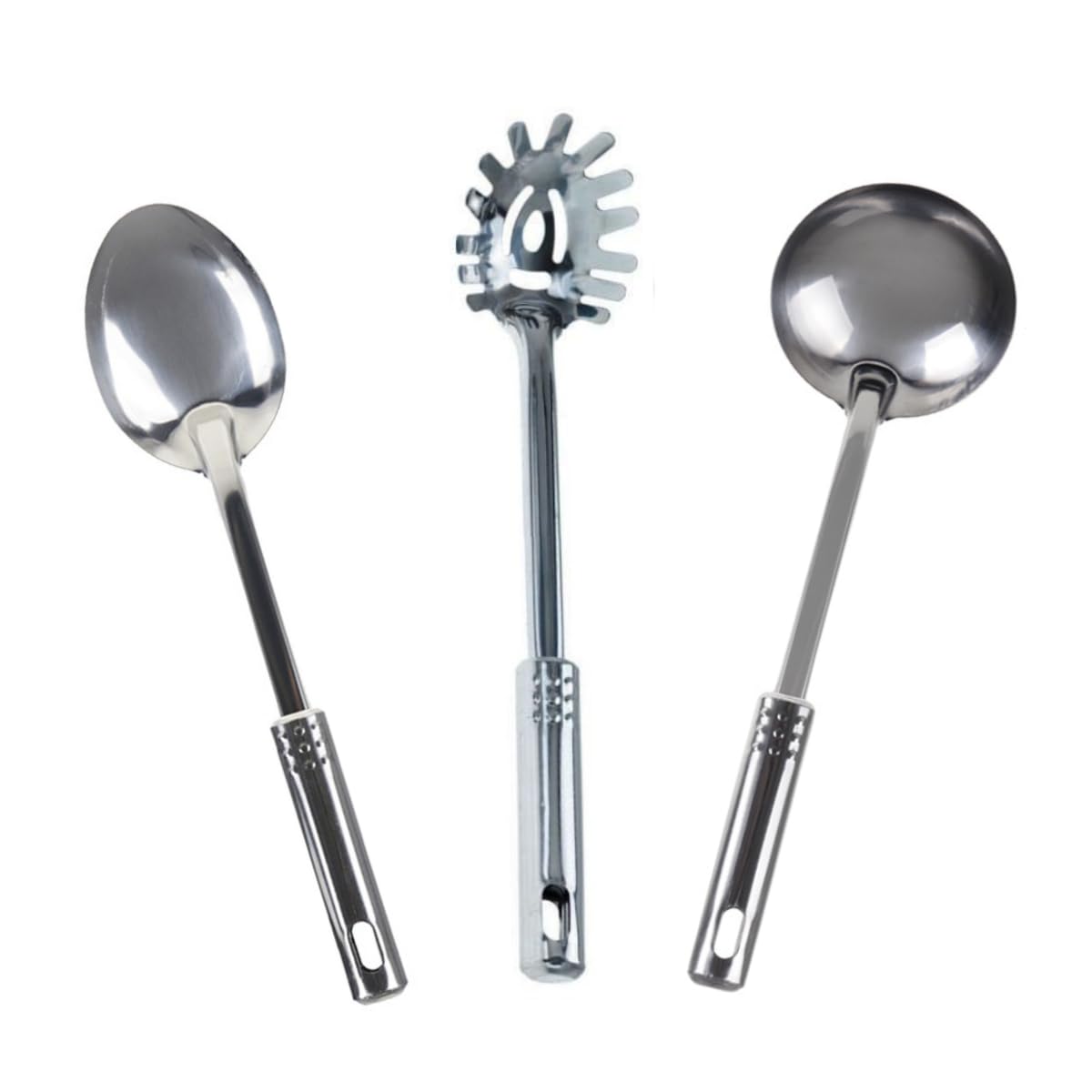 KIT 3 peças INOX Colher Servir Concha Pegador Massa 30cm Durável Moderno Resistente
