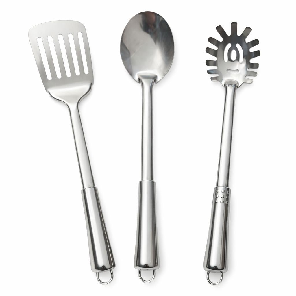 kit de Conjunto de Utensílios de Cozinha em Aço Inoxidável 3 Peças concha Colher e