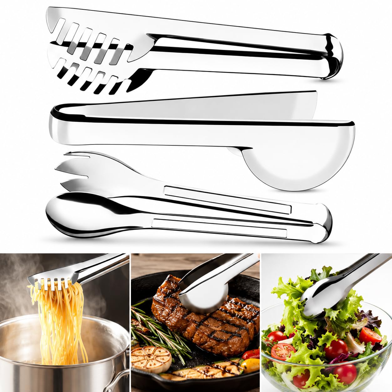Conjunto Pegadores Inox Para Servir | Pegador de Macarrão, Pegador de Salada, Pegador