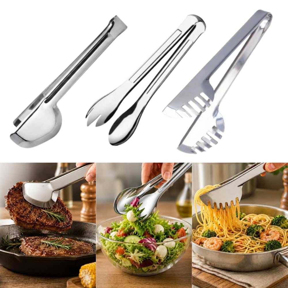 Kit 3 Pegadores Inox 28cm para Churrasco Salada e Massa