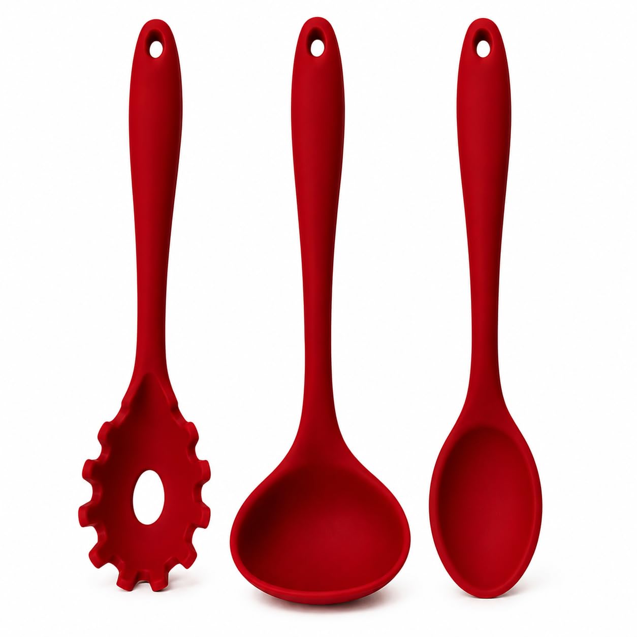 Kit Utensílios de Silicone 3 Peças – Colher de Servir, Concha e Pegador de Massa, 28 cm