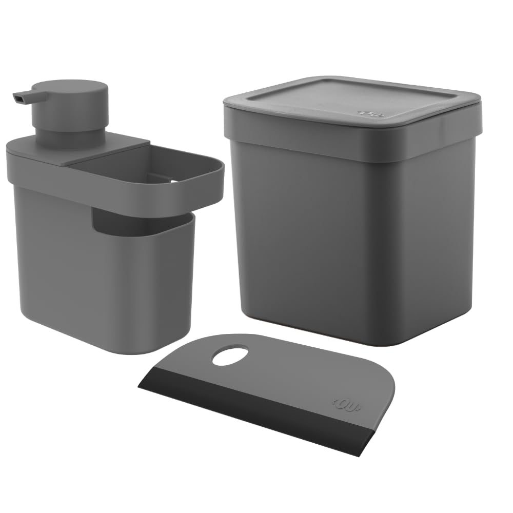 Kit Organizador de Pia 3 peças Chumbo Dispenser de Detergente Rodinho de Pia Lixeira 2,5