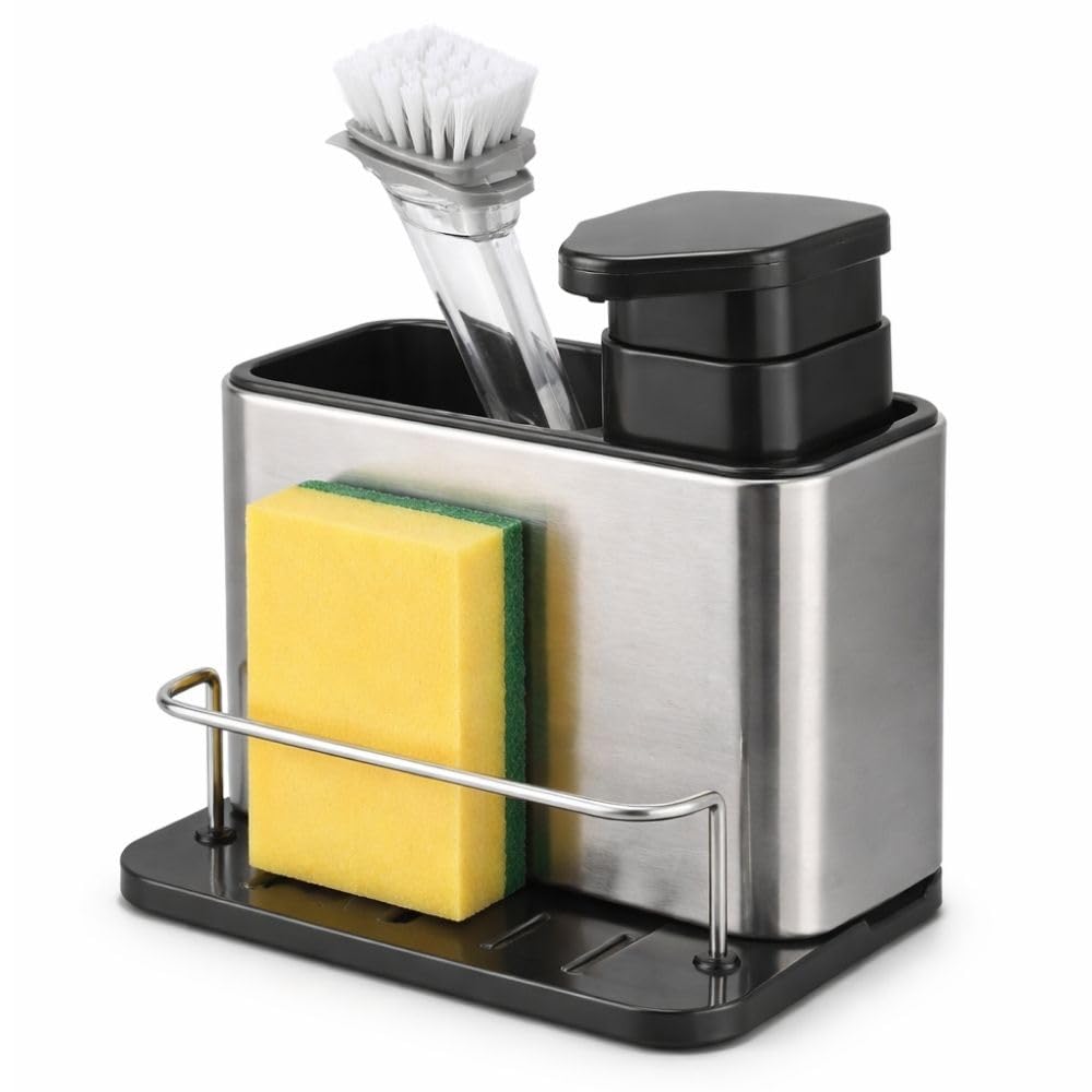 Dispenser de Detergente em Aço Inox 3 em 1 com Porta Esponja e Organizador de Pia –