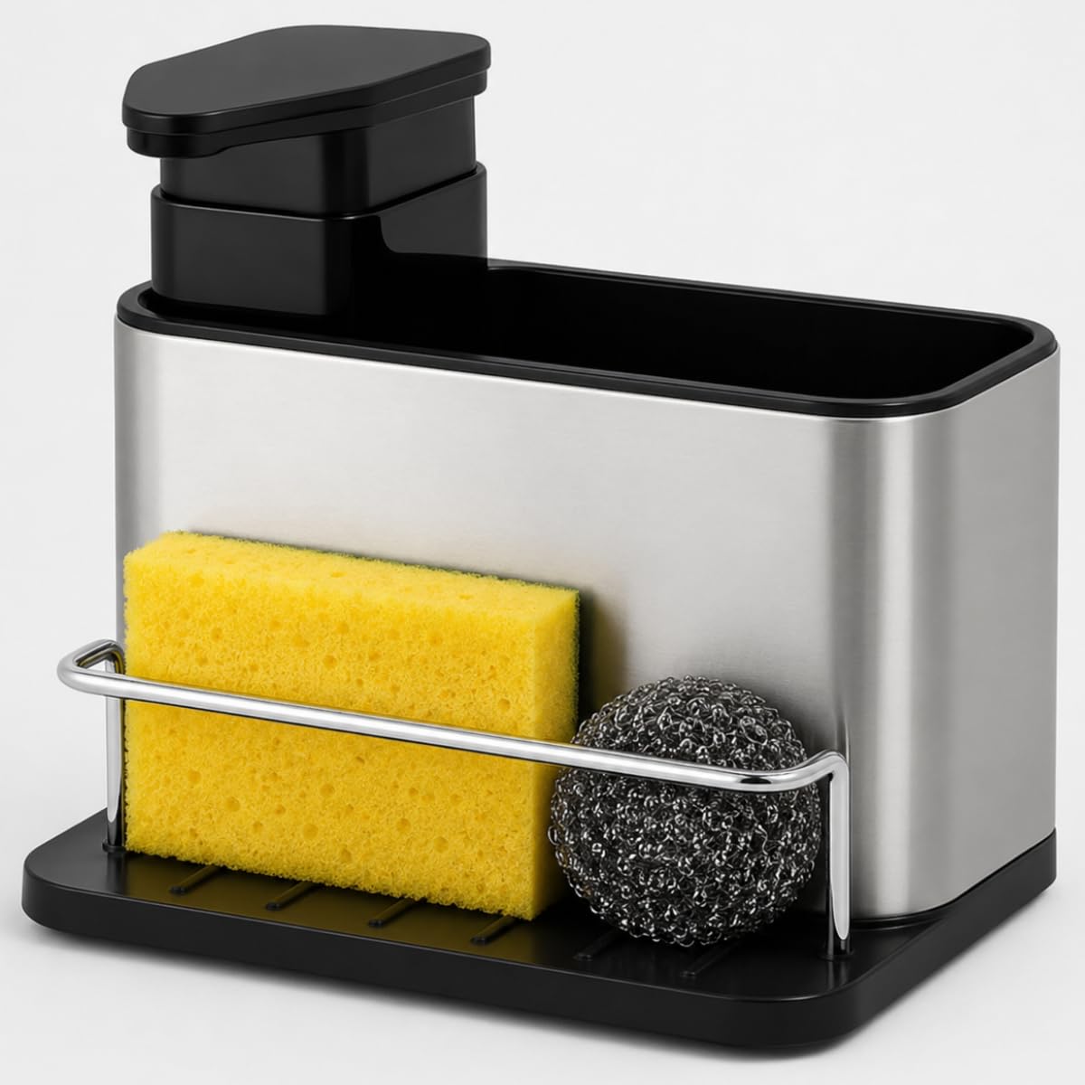Dispenser Porta Detergente Organizador de Pia 3 em 1 Inox 360ml | Com Escorredor de