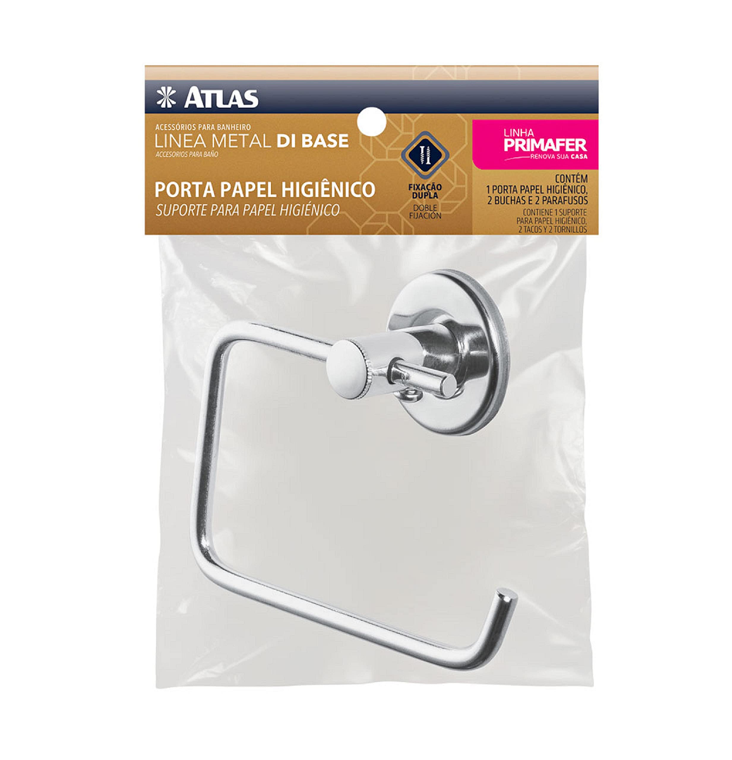 Atlas - Porta Papel Higiênico de Metal Polido Di Base com Buchas e Parafusos para Fixação