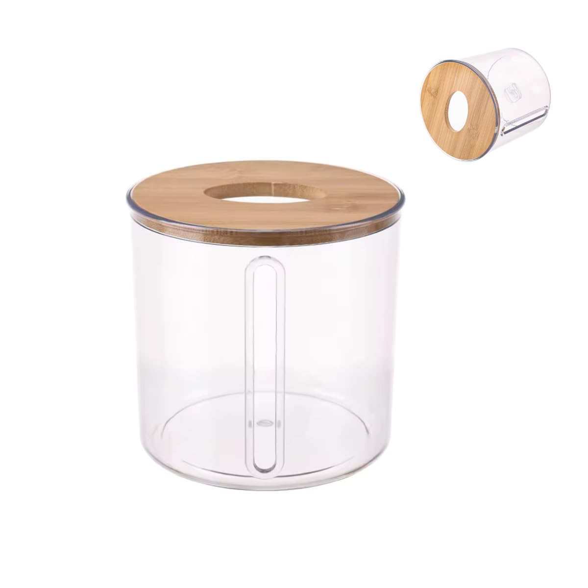 Porta Lenços Porta Papel Higiênico Luxo de Acrílico c/Tampa de Bambu Premium Sustentável