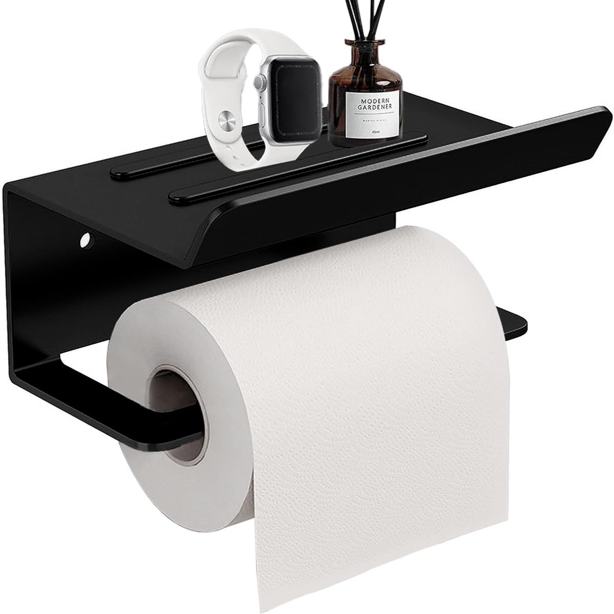 BVX Suporte de Papel Higiênico Adesivo Elegante para Parede, Preto, Design Minimalista,